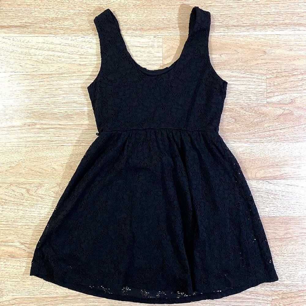 Ambiance Black Lace Summer Mini Dress Scoop Neck